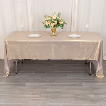 60"x126" Blush Shimmer Sequin Dots Polyester Tablecloth, Wrinkle Free Sparkle Glitter Tablecover