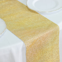 10x108inch Shiny Gold Crystal Rhinestone DIY Table Runner, Diamond Mesh Ribbon Bling Roll
