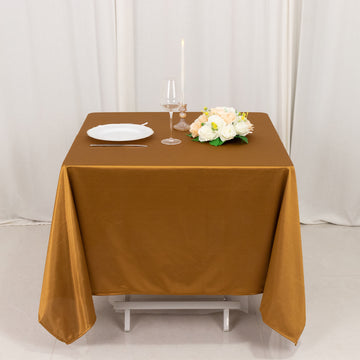 <strong>Shimmering Gold Premium Square Scuba Tablecloth: Elevate Your Event</strong>