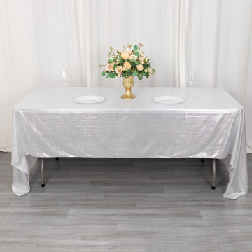 Silver Shimmer Sequin Dots Polyester Tablecloth, Wrinkle Free Sparkle Glitter Tablecover 60"x126"