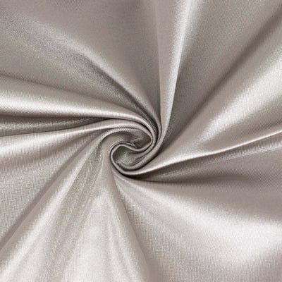 Silver satin fabric with a smooth, shiny texture.