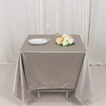 <strong>Shimmering Silver Premium Square Scuba Tablecloth: Elevate Your Event</strong>