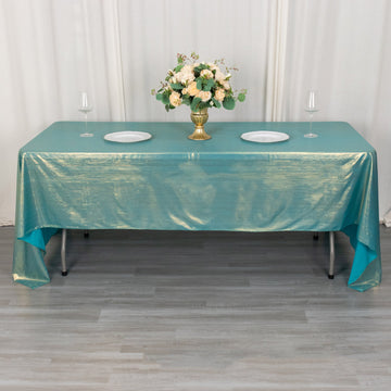 60"x126" Turquoise Shimmer Sequin Dots Polyester Tablecloth, Wrinkle Free Sparkle Glitter Tablecover