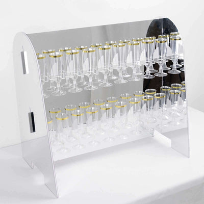 Mirrored champagne flute display stand with gold rimmed glasses