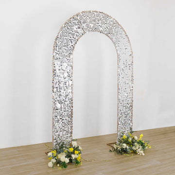 <strong>Sparkly Silver Sequin Backdrop Arch Cover </strong>
