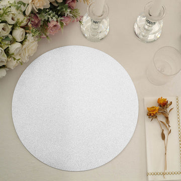 20 Pack Silver Glitter Round Paper Table Placemats, Disposable Dining Table Mats 210 GSM 13"