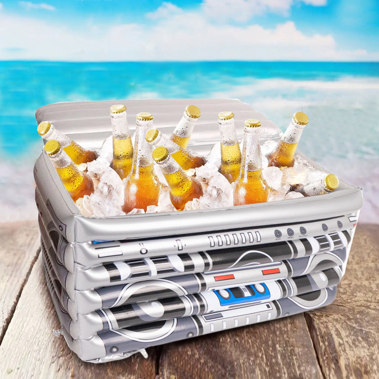 Silver Inflatable 80's Themed Boom Box Ice Beverage Cooler