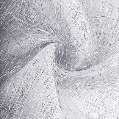 Translucent silver mesh fabric with shimmering strands.