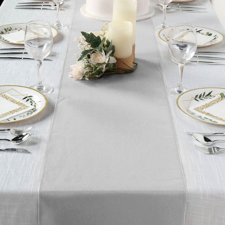 Polyester 12 Inch x 108 Inch Silver Table Runner