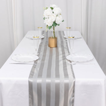 Silver Satin Stripe Table Runner, Elegant Tablecloth Runner 12"x108"