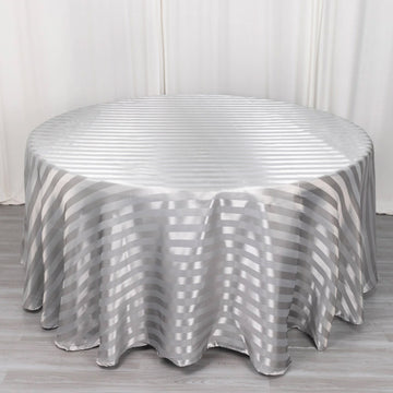 Silver Satin Stripe Seamless Round Tablecloth 120"