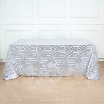 Elegant Silver Seamless Diamond Sequin Rectangular Tablecloth 90"x132"
