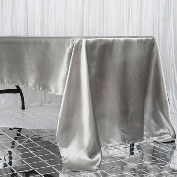 Dress Your Tables to Perfection with the Silver Seamless Satin Rectangular Tablecloth