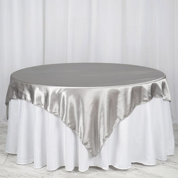 Silver Seamless Satin Square Tablecloth Overlay 72" x 72"