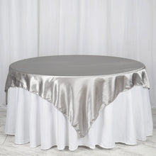 72 Inch x 72 Inch Silver Seamless Satin Square Tablecloth Overlay