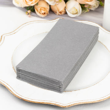 20 Pack | Silver Soft Linen-Feel Airlaid Paper Party Napkins, Highly Absorbent Disposable Dinner Napkins