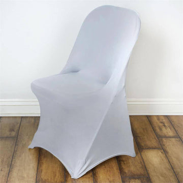 Silver Spandex Stretch Fitted Folding Chair Cover 160 GSM