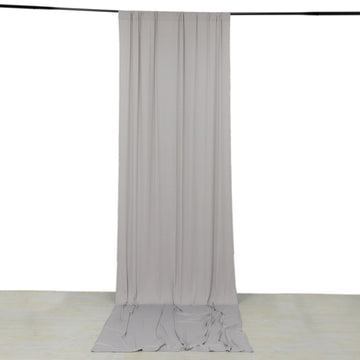 Silver 4-Way Stretch Spandex Drapery Panel with Rod Pockets, Wrinkle Resistant Backdrop Curtain - 5ftx14ft