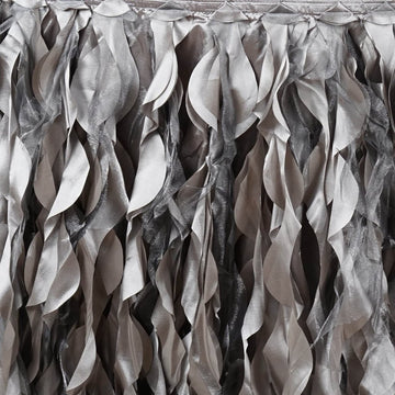 Transform Your Event with the Silver Curly Willow Taffeta Table Skirt