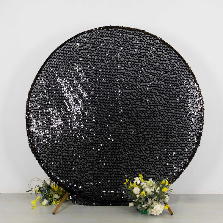 Sparkly Black Big Payette Sequin Single Sided Backdrop Stand Cover for Round Wedding Arch