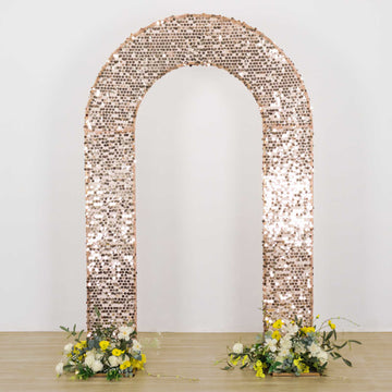 Rose Gold Big Payette Sequin Open Arch Backdrop Cover, Sparkly U-Shaped Fitted Wedding Arch Slipcover - 8ft