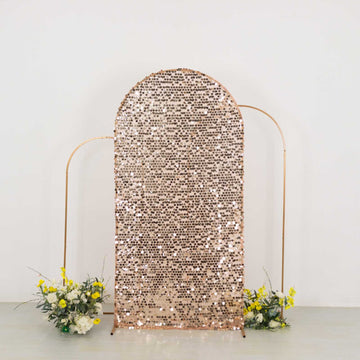 Sparkly Rose Gold Big Payette Sequin Fitted Chiara Backdrop Stand Cover for Round Top Wedding Arch - 7ft