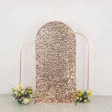 Sparkly Rose Gold Big Payette Sequin Fitted Chiara Backdrop Stand Cover for Round Top Wedding Arch