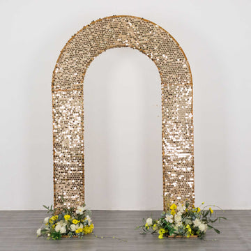 Gold Big Payette Sequin Open Arch Backdrop Cover, Sparkly U-Shaped Fitted Wedding Arch Slipcover - 8ft