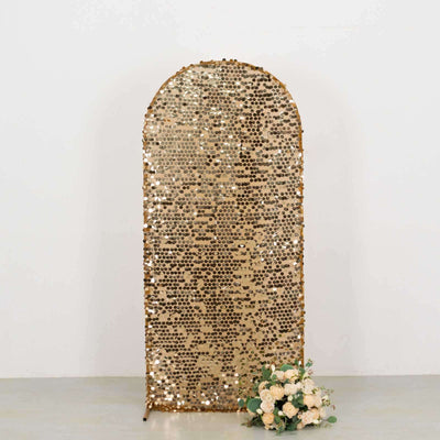 Gold sequin backdrop with arched top, perfect for events and photography.