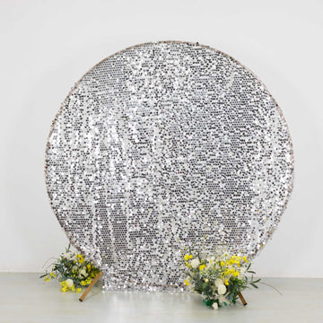 Sparkly Silver Big Payette Sequin Backdrop Stand Cover for Round Wedding Arch - 7.5ft