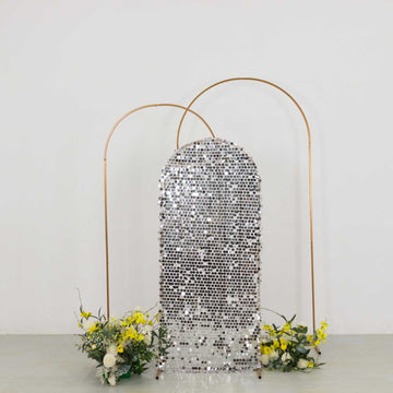Sparkly Silver Big Payette Sequin Fitted Chiara Backdrop Stand Cover for Round Top Wedding Arch - 5ft