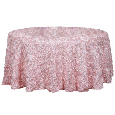 Pink rose-patterned tablecloth for elegant decor.