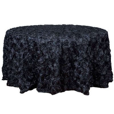 Black rose patterned tablecloth for elegant event decor.