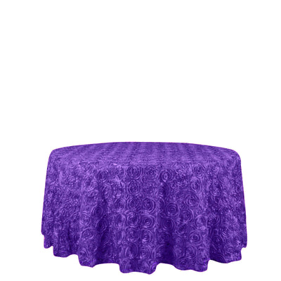 Purple rose-patterned tablecloth on a white background