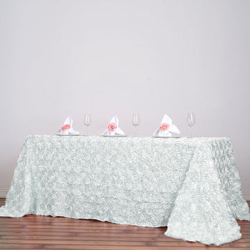 Create a Picture-Perfect Celebration with White Seamless Grandiose 3D Rosette Satin Tablecloth