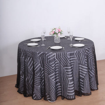 Black Seamless Diamond Glitz Sequin Round Tablecloth 120