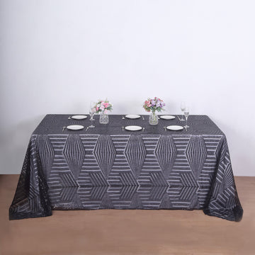 Black Seamless Diamond Sequin Rectangular Tablecloth 90"x132"