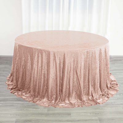 Sequin Round Tablecloth 132" Rose Gold with Seamless Twinkling Finish Table Cover