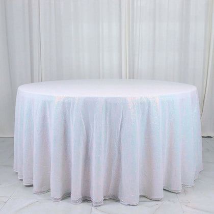 Sequin Round Tablecloth 132" Iridescent Blue with Seamless Twinkling Finish Table Cover