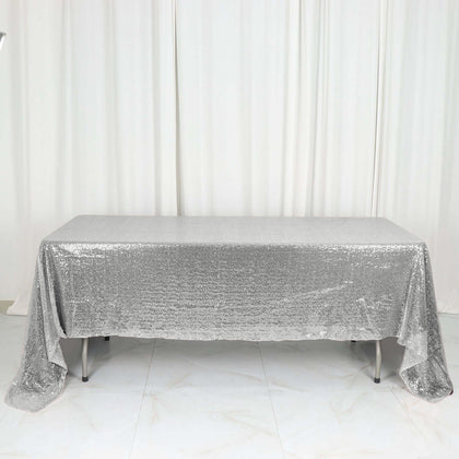 Sequin Rectangle Tablecloth 60"x126" Silver - Shimmering Table Cover