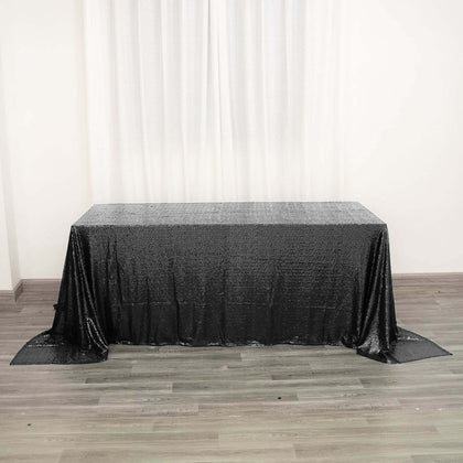 Sequin Rectangle Tablecloth 90"x132" Black with Seamless Glittering Finish - Classy Decor for Formal Events