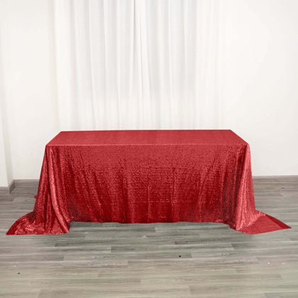Sequin Rectangle Tablecloth 90"x132" Red - Seamless Glittering Finish Table Cover