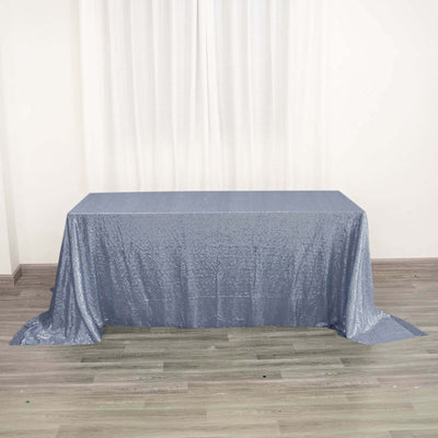 Sequin Rectangle Tablecloth 90"x132" Dusty Blue - Seamless Glittering Finish Table Cover