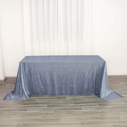 Sequin Rectangle Tablecloth 90"x132" Dusty Blue - Seamless Glittering Finish Table Cover