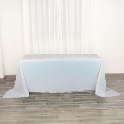 Sequin Rectangle Tablecloth 90"x132" Iridescent Blue - Seamless Glittering Finish Table Cover