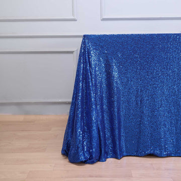 Create Unforgettable Memories with the Royal Blue Seamless Premium Sequin Rectangle Tablecloth