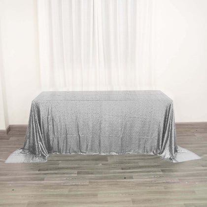 Sequin Rectangle Tablecloth 90"x132" Silver - Seamless Glittering Finish Table Cover