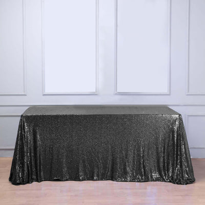 Black sequin tablecloth draped elegantly over a table