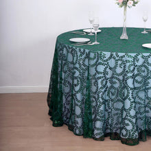 120inch Hunter Emerald Green Sequin Leaf Embroidered Seamless Tulle Round Tablecloth