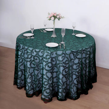 Elevate Your Event Decor with the Hunter Emerald Green Sequin Leaf Embroidered Tablecloth